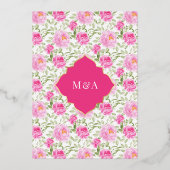 Fuchsia Roze Bloemen Patroon Moslim Bruiloft Goud Folie Uitnodiging (Achterkant)