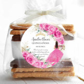 Fuchsia Roze Bloemen Prinses Goud Quinceañera XV Ronde Sticker