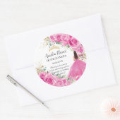 Fuchsia Roze Bloemen Prinses Goud Quinceañera XV Ronde Sticker (Envelop)