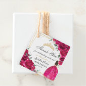 Fuchsia Roze Bloemen Prinses Gown Goud Quinceañera Bedankjes Labels (In situ)