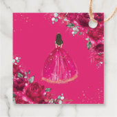 Fuchsia Roze Bloemen Prinses Gown Goud Quinceañera Bedankjes Labels (Achterkant)