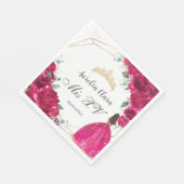 Fuchsia Roze Bloemen Prinses Gown Goud Quinceañera Servet (Hoek)
