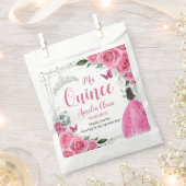 Fuchsia Roze Bloemen Prinses Zilver Quinceañera 15 Bedankzakje (Geknipt)