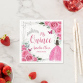 Fuchsia Roze Bloemen Prinses Zilver Quinceañera 15 Servet (Insitu)