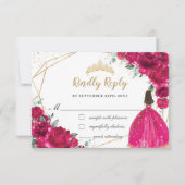 Fuchsia Roze Bloemen Quinceañera Prinses Antwoord (Voorkant)