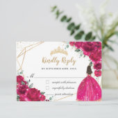 Fuchsia Roze Bloemen Quinceañera Prinses Antwoord (Staand voorkant)