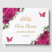 Fuchsia Roze Bloemen Quinceanera Sweet 16 Verjaard Gastenboek (Voorkant)