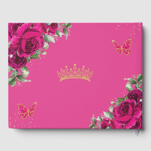 Fuchsia Roze Bloemen Quinceanera Sweet 16 Verjaard Gastenboek (Achterkant)