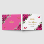 Fuchsia Roze Bloemen Quinceanera Sweet 16 Verjaard Gastenboek (Volledig)