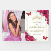 Fuchsia Roze Bloemen Quinceañera Welkom Achtergron Spandoek (Horizontaal)