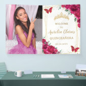 Fuchsia Roze Bloemen Quinceañera Welkom Achtergron Spandoek (Beurs)