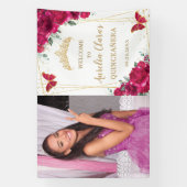 Fuchsia Roze Bloemen Quinceañera Welkom Achtergron Spandoek (Verticaal)