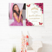 Fuchsia Roze Bloemen Quinceañera Welkom Achtergron Spandoek (Insitu)