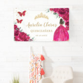Fuchsia Roze Bloemen Quinceañera Welkom Achtergron Spandoek (Insitu)
