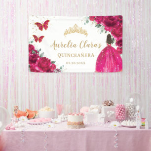 Fuchsia Roze Bloemen Quinceañera Welkom Achtergron Spandoek