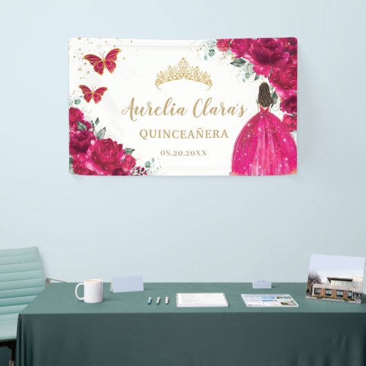 Fuchsia Roze Bloemen Quinceañera Welkom Achtergron Spandoek (Beurs)