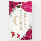 Fuchsia Roze Bloemen Quinceañera Welkom Achtergron Spandoek (Verticaal)