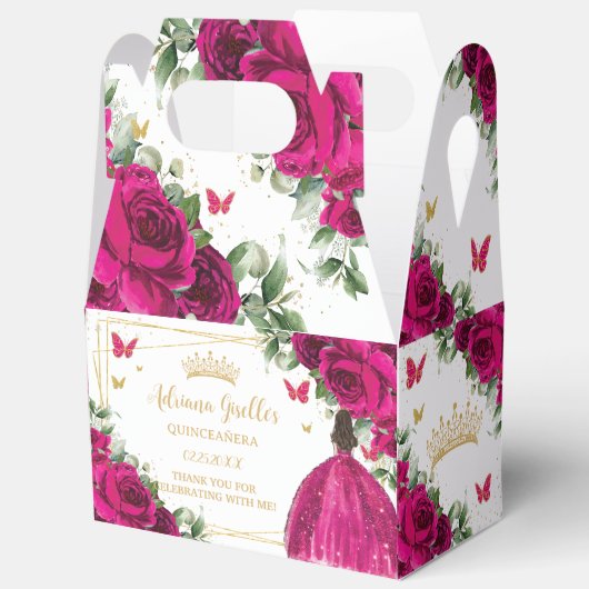 Fuchsia Roze Bloemen Verjaardag Quinceañera 16 15 Bedankdoosjes (Open)