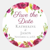 Fuchsia Roze Bloementuin Save the Date Ronde Sticker (Voorkant)