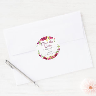Fuchsia Roze Bloementuin Save the Date Ronde Sticker