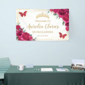 Fuchsia roze bloemenvlinders welkom achtergrond spandoek (Beurs)