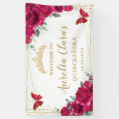 Fuchsia roze bloemenvlinders welkom achtergrond spandoek (Verticaal)