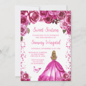 Fuchsia Roze Blond Haar Prinses Sweet Sixteen Kaart (Voorkant)