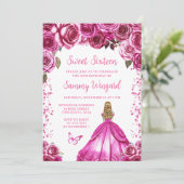Fuchsia Roze Blond Haar Prinses Sweet Sixteen Kaart (Staand voorkant)