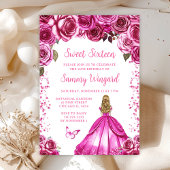 Fuchsia Roze Blond Haar Prinses Sweet Sixteen Kaart