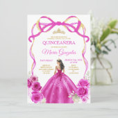 Fuchsia roze boog prinses gouden kroon Quinceañera Kaart (Staand voorkant)
