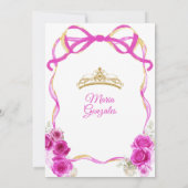 Fuchsia roze boog prinses gouden kroon Quinceañera Kaart (Achterkant)