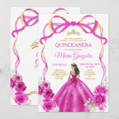 Fuchsia roze boog prinses gouden kroon Quinceañera Kaart (Voorkant / Achterkant)