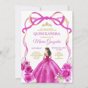 Fuchsia roze boog prinses gouden kroon Quinceañera Kaart