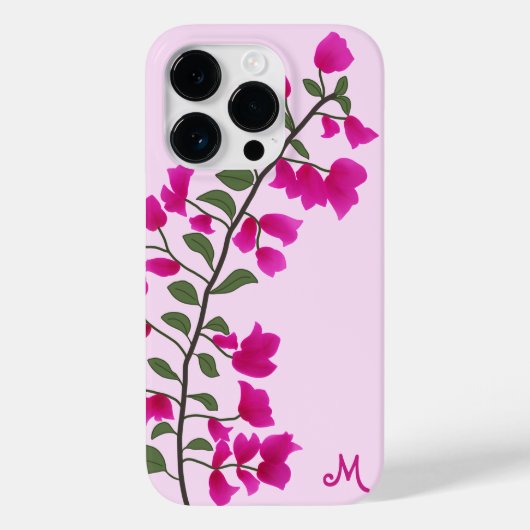 Fuchsia Roze Bougainvillea Monogram Telefoon Case (Achterkant)