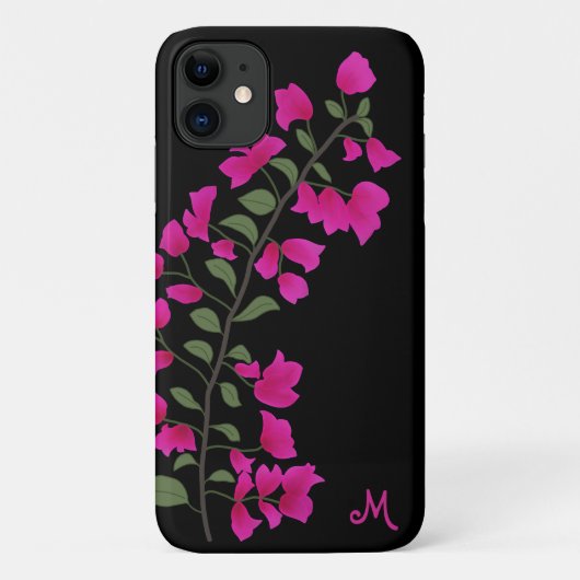 Fuchsia Roze Bougainvillea Monogram Telefoon Case (Achterkant)