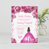 Fuchsia Roze Bruin Haar Prinses Sweet Sixteen Kaart (Staand voorkant)