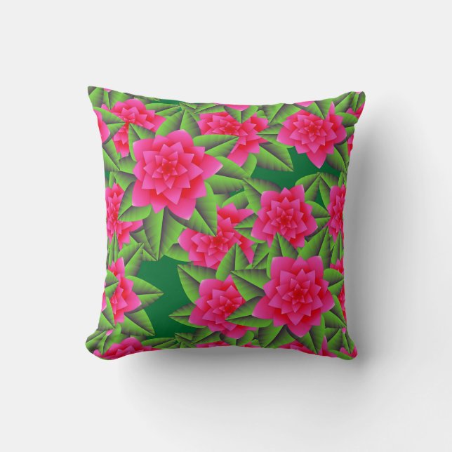 Fuchsia Roze Camelia's en Groene Bladeren Kussen (Voorkant)