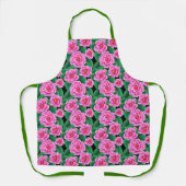 Fuchsia Roze Camelia's en Jade Groene Bladeren Schort (Voorkant)