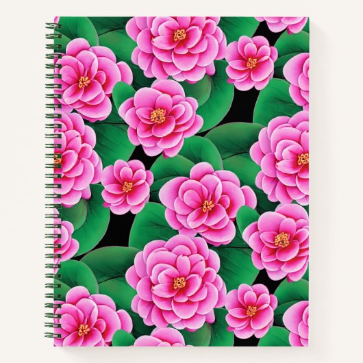 Fuchsia Roze Camellias en Groene bladeren Journal Notitieboek (Voorkant)