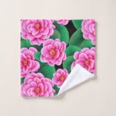 Fuchsia Roze Camellias en Jade Groene bladeren Bad Handdoek (Wasdoekje)