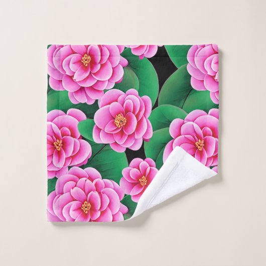 Fuchsia Roze Camellias en Jade Groene bladeren Bad Handdoek (Wasdoekje)