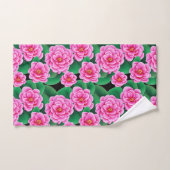 Fuchsia Roze Camellias en Jade Groene bladeren Bad Handdoek (Handdoek)