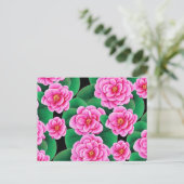 Fuchsia Roze Camellias en Jade Groene bladeren Briefkaart (Staand voorkant)