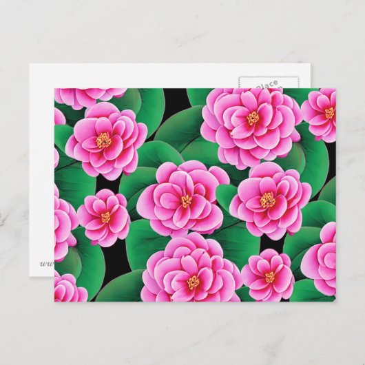 Fuchsia Roze Camellias en Jade Groene bladeren Briefkaart (Voorkant / Achterkant)