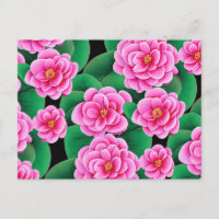 Fuchsia Roze Camellias en Jade Groene bladeren