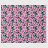 Fuchsia Roze Camellias en Jade Groene bladeren Cadeaupapier (Vlak)