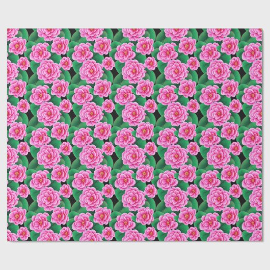 Fuchsia Roze Camellias en Jade Groene bladeren Cadeaupapier (Vlak)