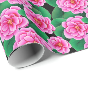 Fuchsia Roze Camellias en Jade Groene bladeren Cadeaupapier