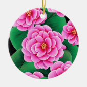 Fuchsia Roze Camellias en Jade Groene bladeren Keramisch Ornament (Voorkant)