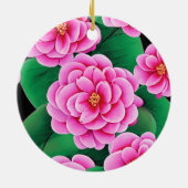 Fuchsia Roze Camellias en Jade Groene bladeren Keramisch Ornament (Achterkant)